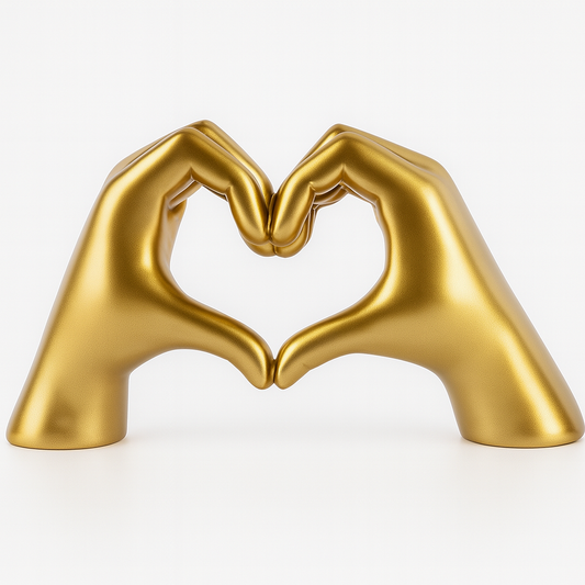 Gold Resin Heart Hands Sculpture for Home Tabletop Ornaments (25x15cm)