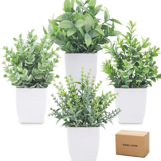 TopikaHome - Mini Artificial Greenery Potted Plants - 4 Pack for Home Decor