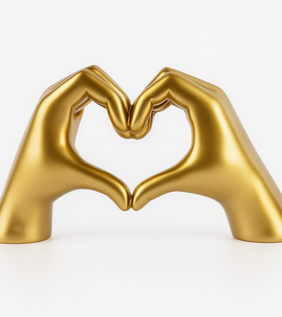 Gold Resin Heart Hands Sculpture for Home Tabletop Ornaments (25x15cm)