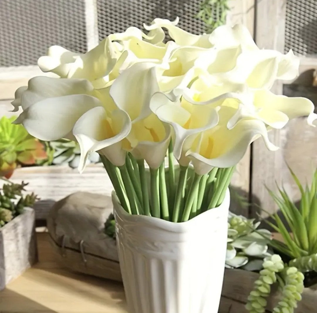 10 White Calla Lilies Faux Artificial Lily Flower Bouquet Plant Home Decor