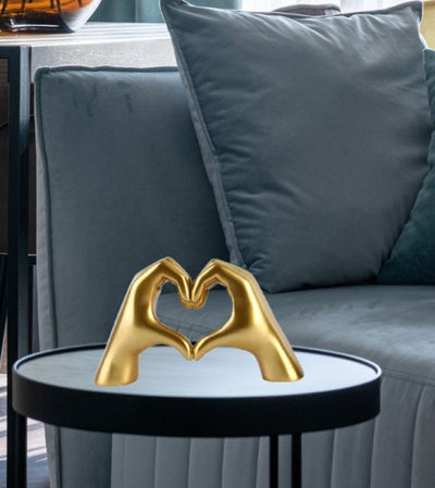 Gold Resin Heart Hands Sculpture for Home Tabletop Ornaments (25x15cm)