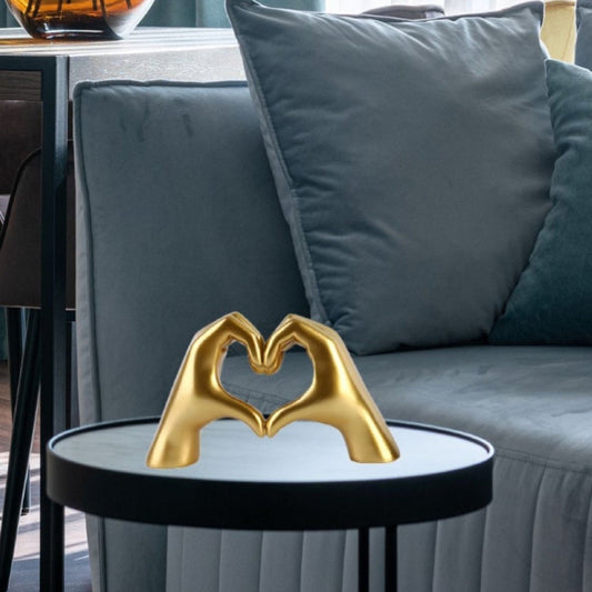 Gold Resin Heart Hands Sculpture for Home Tabletop Ornaments (25x15cm)